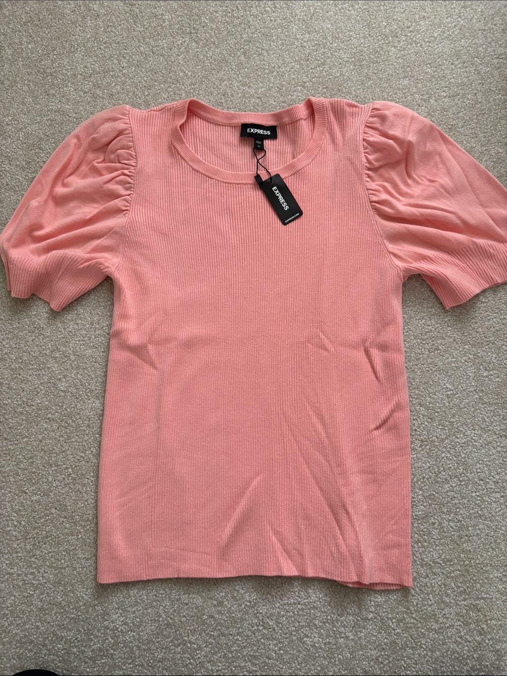 Express Coral Puff Sleeve Ribbed Tee